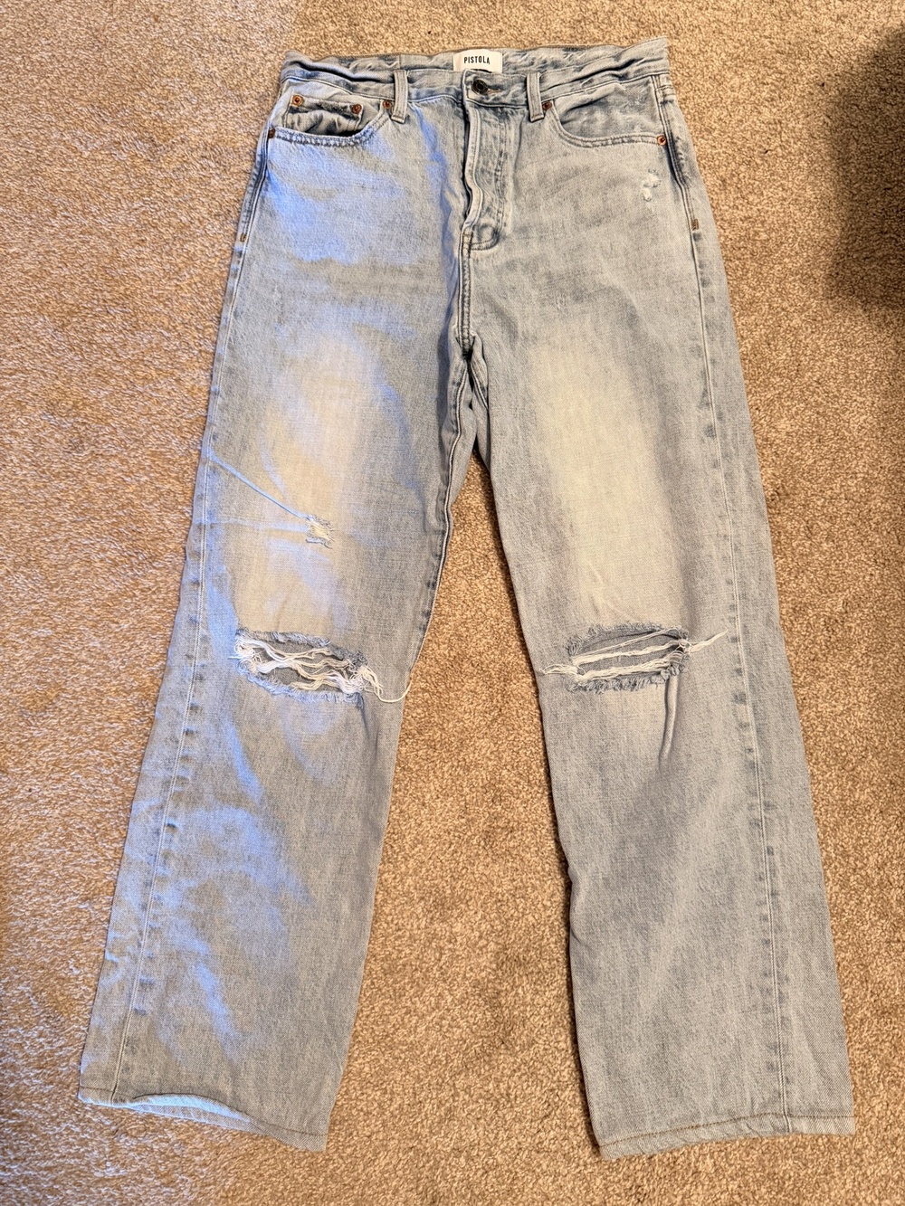 Pistola Distressed Wide-Leg Jeans, Size 29, Light Wash